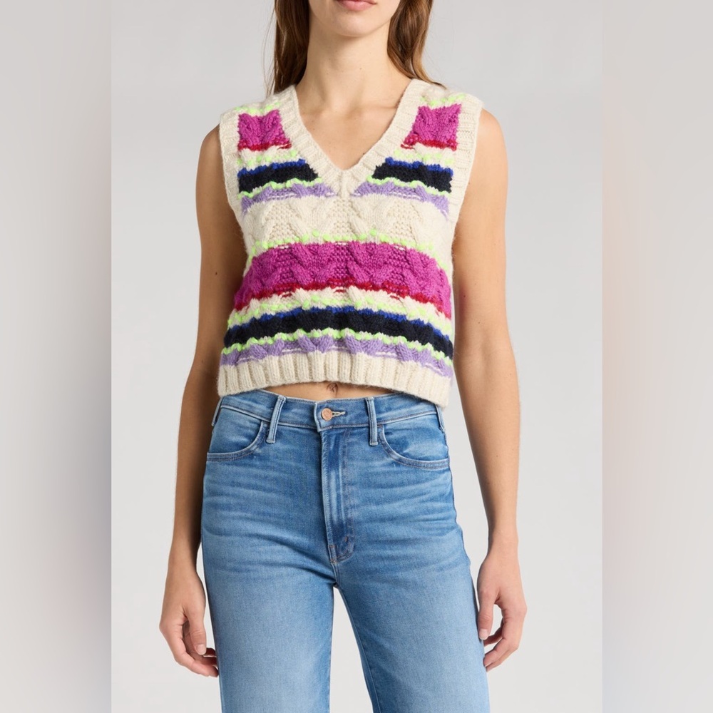 MOTHER The Top This Sweater Vest in Bumpy Ride cable Knit Sweater Vest wool XS